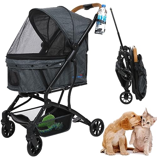 Pup n Whiskers 3-in-1 Pet Stroller - Perfect for Small and Medium Dogs and Cats - 1-Hand Quick Fold Unfold, Durable and Convenient for Outdoor Adventures - Suitcase Style Pull Extension Handle