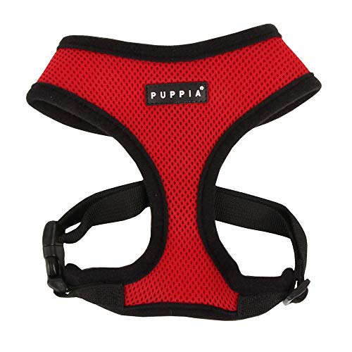 Puppia Soft Dog Harness No Choke Over-The-Head Triple Layered Breathable Mesh Adjustable Chest Belt and Quick-Release Buckle, Red, X-Large