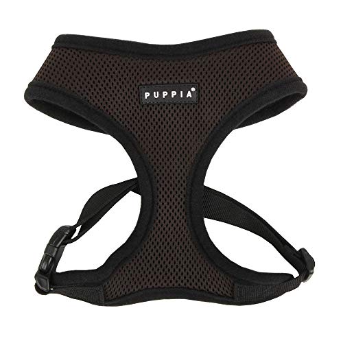 Puppia Soft Dog Harness No Choke Over-The-Head Triple Layered Breathable Mesh Adjustable Chest Belt and Quick-Release Buckle, Brown, Medium