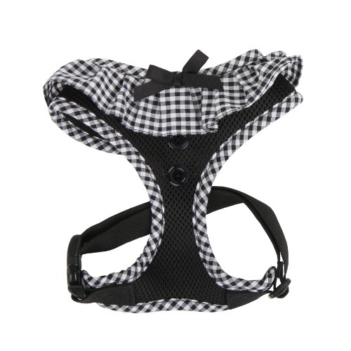 Puppia Vivien Dog Harness Over-The-Head All Season Cute No Pull No Choke Walking Training Adjustable for Small Dog, Black, Medium