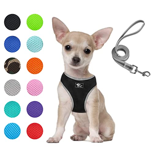 Puppy Harness and Leash Set - Dog Vest Harness for Small Dogs Medium Dogs- Adjustable Reflective Step in Harness for Dogs - Soft Mesh Comfort Fit No Pull No Choke (XS, Black)