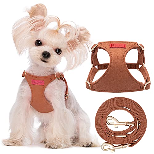 Puppytie No Pull xs Dog Harness with Multifunction Dog Leash,Soft Adjustable No Choke Escape Proof Pet Harness Vest,Brown Caramel,XS