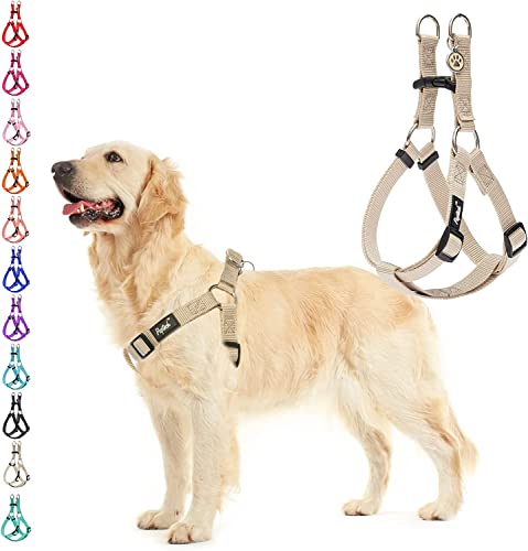 PUPTECK No Pull Dog Harness Soft Adjustable Basic Nylon Step in Puppy Vest Outdoor Walking with ID Tag Medium Cream