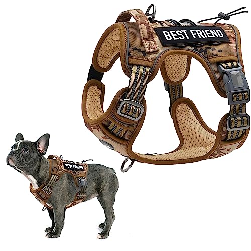 PUREVACY Tactical Dog Harness for Medium Dogs No Pull, Adjustable Desert Camo Tactical Dog Vest Harness for Training, Working, Reflective 900 D Nylon Medium Dog Harness with Handle, Sturdy Buckles