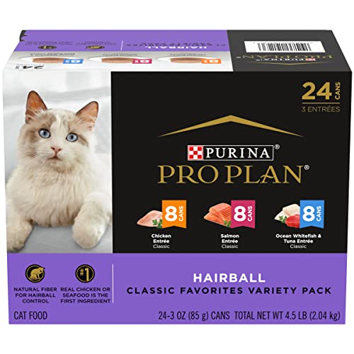 Purina Pro Plan Hairball Control Cat Food, Wet Cat Food Variety Pack, Hairball Control Entrees - (24) 3 oz. Cans