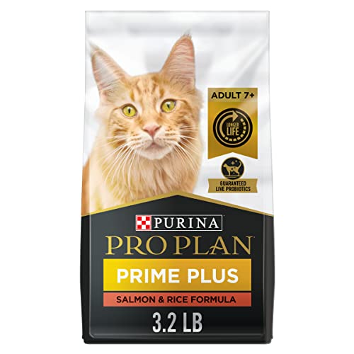 Purina Pro Plan High Protein Senior Dry Cat Food, 7+ Salmon & Rice Formula - 3.2 lb. Bag