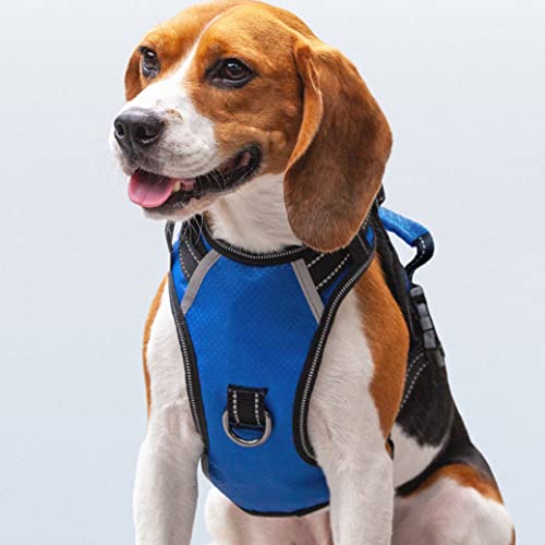 Puwihoe No Pull Dog Harness, Reflective Walking Dog Harness with Easy Control Handle and Front & Back Clips,Adjustable Breathable Soft Padded Dog Vest Harness for Beagle Dog,Blue,M