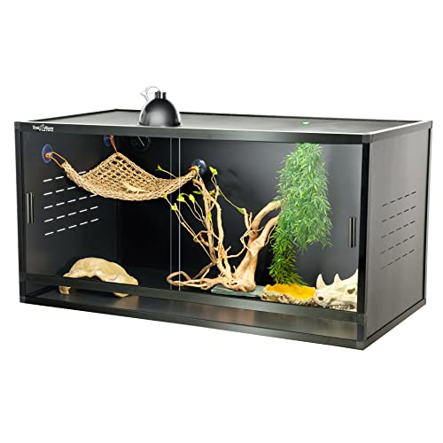 PVC Reptile Enclosure 120 Gallon Large Terrarium 48'' x 24'' x Habitat Tank for Bearded Dragon Gecko Lizard Snake, Wide Breeding Lounge Vivarium Area with Sliding Doors Lock Crawling Pet-Black