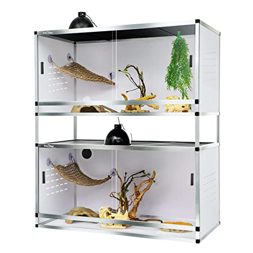 PVC Reptile Enclosure 4 * 2 * 2 Large Reptile Terrarium Habitat 120 Gallon for Bearded Dragon Gecko Lizard Snake, Wide Breeding Lounge Vivarium Area with Sliding Doors Lock (2pcs-White Panels)