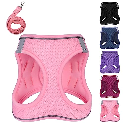 PWOD Dog Harness with Leash Set，No-Pull Step-in Reflective Pet Harness with 1 Leash Clips, Adjustable Soft Padded Easy Walk Dog Vest for Small Medium Large Dogs, Cats(Pink,Small)