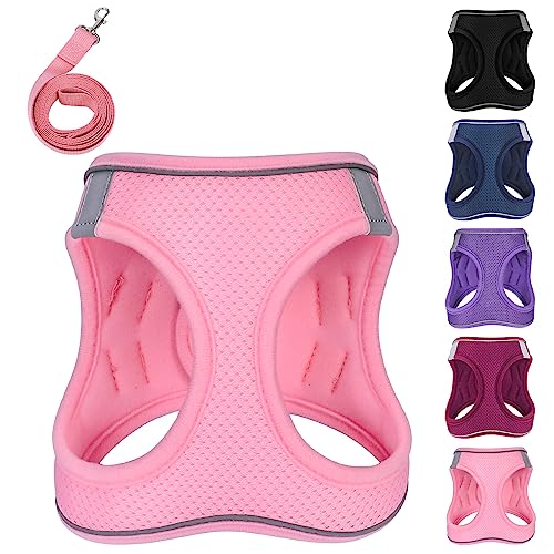 PWOD Dog Harness with Leash Set，No-Pull Step-in Reflective Pet Harness with 1 Leash Clips, Adjustable Soft Padded Easy Walk Dog Vest for Small Medium Large Dogs, Cats(Pink,XXXSmall)