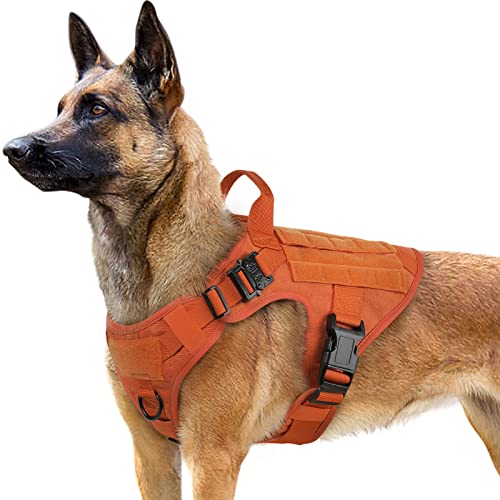 rabbitgoo Tactical Dog Harness for Large Dogs, Heavy Duty Dog Harness with Handle, No-Pull Service Dog Vest Large Breed, Adjustable Military Dog Vest Harness for Training Hunting Walking, Orange, L