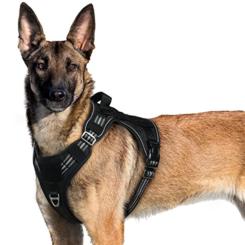 rabbitgoo Tactical Dog Harness No Pull, Military Dog Vest Harness with Handle & Molle, Easy Control Service Dog Harness for Large Dogs Training Walking, Adjustable Reflective Pet Harness, Black, XL