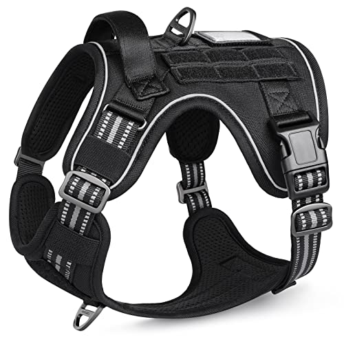 rabbitgoo Tactical Dog Harness No Pull, Military Dog Vest with Handle & Molle, Easy Control Service Dog Harness for Large Dogs Training Walking, Adjustable Reflective Pet Harness, Black, L