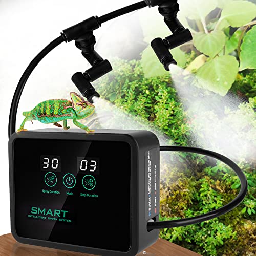 Reptile Fogger Automatic Reptile Mister Fogger for Terrarium, Reptile Humidifiers with Timer Amphibians Intelligent Humidifier with 360°Adjustable Misting Nozzles for Chameleon/Lizard/Snake/Turtle etc