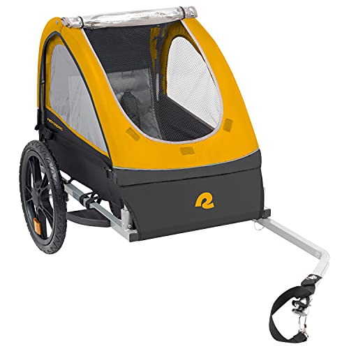 Retrospec Rover Kids Bicycle Trailer - Single & Double Passenger Children’s Foldable/Collapsible Tow Behind Bike Trailer with 16" Wheels, Safety Reflectors & Rear Storage Compartment - Sun