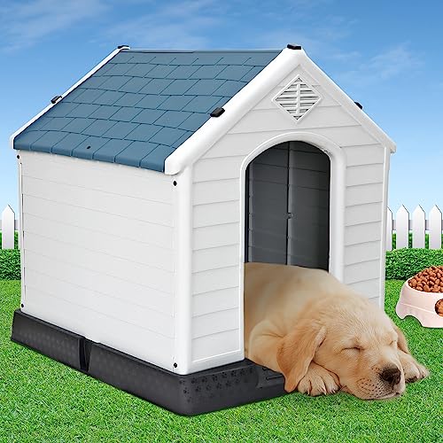 Saicool Medium Indoor Outdoor Dog House Kennel - Weather & Water Resistant Easy Assembly Pet Kennel Waterproof Ventilate Plastic Durable Pet House Puppy Shelter with Air Vents and Elevated Floor