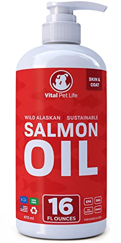Salmon Oil for Dogs & Cats - Healthy Skin & Coat, Fish Oil, Omega 3 EPA DHA, Liquid Food Supplement for Pets, All Natural, Supports Joint & Bone Health, Natural Allergy & Inflammation Defense, 16 oz