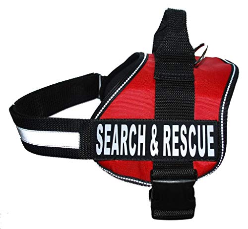 Search & Rescue Harness Vest Cool Comfort Nylon for Dogs Small Medium Large Girth Purchase Comes with 2 Reflective Search & Rescue Removable Patches. (Girth 30-42", Red)