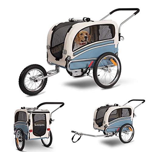 Sepnine Leonpets 3 in 1 pet Dog Bike Trailer Bicycle Trailer with a 12" Jogger Wheel and a 6" Stroller Wheel of Blue Color 20303