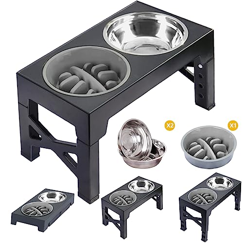 SEWIU Elevated Dog Bowls with ,Raised Dog Bowls Stand Adjustable Height with Stainless Steel Dog Food Bowls,Dog Bowls for Small Medium Large Dogs.(3 Bowls)