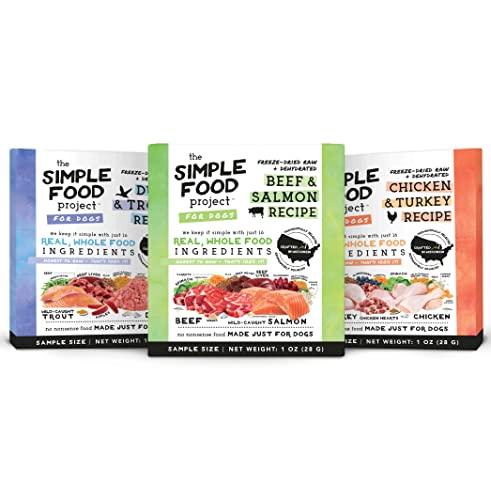 Simple Food Project The Freeze Dried Raw Dog Food Topper Featuring Only 16 Organic Human Grade Ingredients [3 Pack Variety - 1oz Samples]