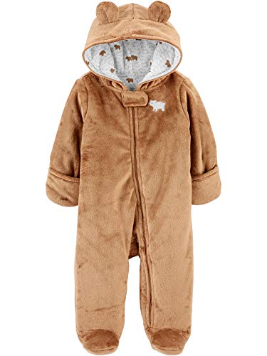 Simple Joys by Carter's Baby Girls' Fleece Footed Jumpsuit Pram, Brown Bear, 0-3 Months