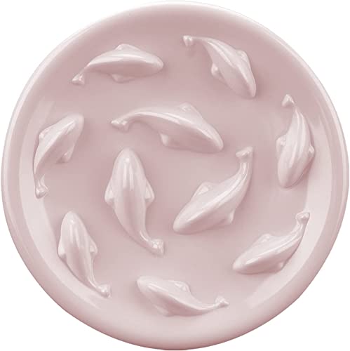 Slow Feeder Bowl for Cats and Small Dogs,Cilkus Fish Pool Design, Fun Interactive Bloat Stop Puzzle Feeder Bowl Healthy Eating Diet Made of Melamine Food Grade Material Dishwasher Safe (Pink)