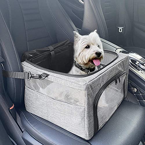 SlowTon Dog Booster Car Seat, Reinforce Metal Frame Safe Pet Car Seat with Seatbelt & Waterproof Pee Pad & Top Cover | Portable Collapsible Puppy Carrier Bag | for Small Dogs Cats Animals