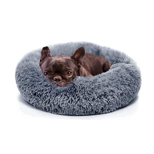 Small Calming Dogs Bed for Small Dogs Anti-Anxiety Machine Washable Fluffy Luxury Anti-Slip Waterproof Mute Base Warming Cozy Soft Pet Puppy Round Bed