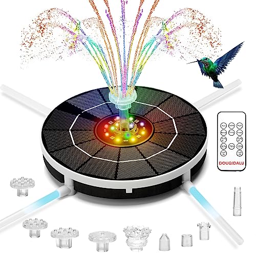 Solar Bird Bath Fountains with Remote Control - 3.5W Solar Fountain with 2200mAh Battery, 7 Nozzles Solar Bird Bath Fountain Pump with 4 Fixer for Outdoor Garden, Pond, Pool