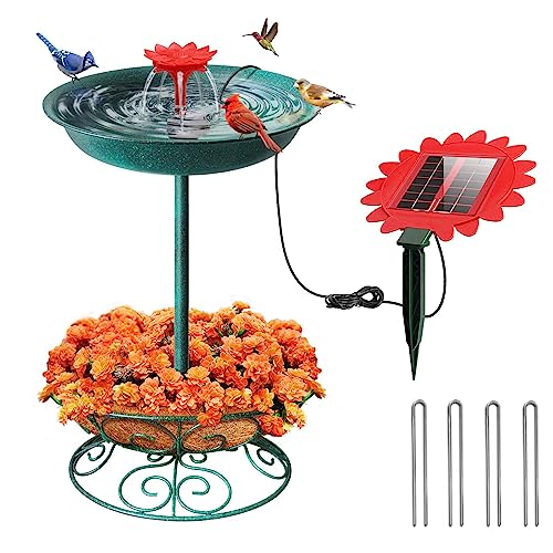 Solar Metal Bird Bath Fountains for Hummingbirds,Stable Stylish Design with Flower Basket Base Metal Solar Bird Bath Fountain,Red Fountain to Attract Hummingbirds for Garden Lawn