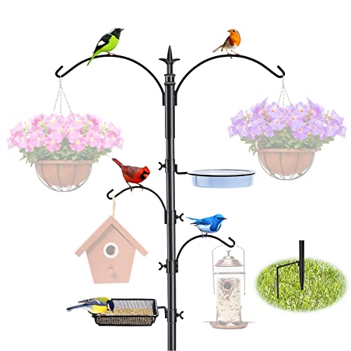 Sorbus Bird Feeding Station - 7ft Tall Metal Pole Bird Feeder Stand with 2 Ground Stake Prongs & 4 Hangers with Bird Bath, Bird Food Mesh Tray for Attracting Wild Birds Outside, Garden Decor, Plants