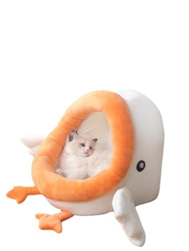 SSDHUA Cute Pet Cat Nest Cartoon Little Yellow Duck Shape Cat Bed House Semi-Enclosed Large-Capacity Warm Pet Cave Cat Nest Cat Bed with Removable and Washable Mattress The Best Gift for Pets (L)