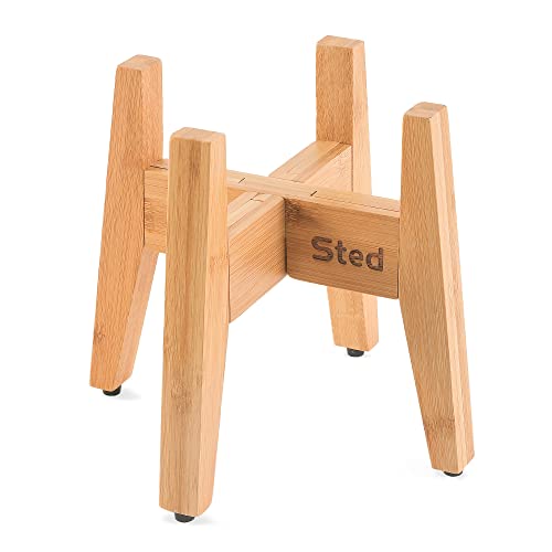 Sted Raised Dog Bowl Stand for Small Medium Dogs, Adjustable Width 6.5-8.5 Inches Elevated Dog Bowls Stand, 8.5" Tall Dog Food and Water Bowls Stand, Natural Bamboo Dog Food Bowls Slow Feeder Stand