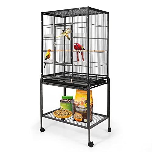 Stonehomy Large Bird Cage with Rolling Stand and 4 Food Cups, Portable Parrot Travel Carrier with Wheels for Parrot, Parakeet, Lovebird and Canary