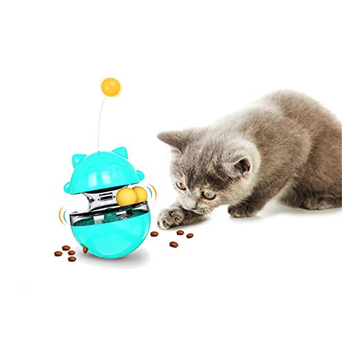 SUJAYU Cat Treat Puzzle, Cat Treat Dispenser Toy Cat Treat Toy, Tumbler Interactive Ball Cat Puzzle Feeder, Cat Food Puzzle Cat Food Ball Cat Snacks Temptations, Food Puzzle Toys for Cats (Blue)