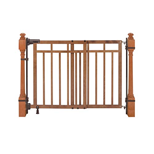Summer Wood Banister & Stair Safety Pet and Baby Gate, 32"-48" Wide, 33" Tall, Install Banister to Banister or Wall, or Wall to Wall in Doorway or Stairway, Banister and Hardware Mounts - Oak