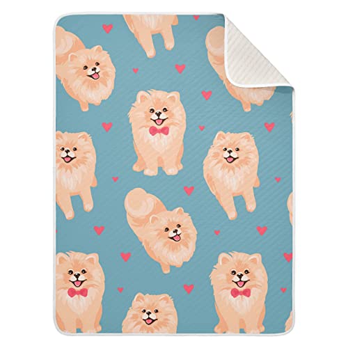 Swaddle Blanket Pomeranian Spitz Dog Cotton Blanket for Infants, Receiving Blanket, Lightweight Soft Swaddling Blanket for Crib, Stroller, Nursery Blankets, 30x40 in, Puppy, Blue