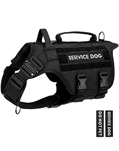 Tactical Dog Harness - PETNANNY Dog Harness Service Dog Vest for Large Breed Dog, Hook and Loop Panel for Service Dog Patchs, Work Dog MOLLE Vest with Handle for Walking Hiking Training(Black,XL)