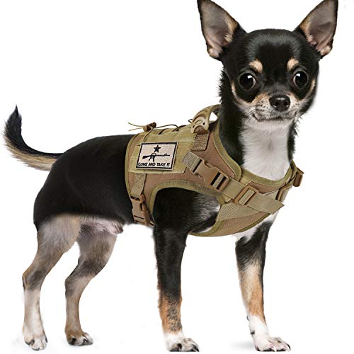 Tactical Dog Training Harness Outdoor Working Vest Adjustable Military MOLLE Dog Vest Harness with Rubber Handle Small (Pack of 1) Khaki
