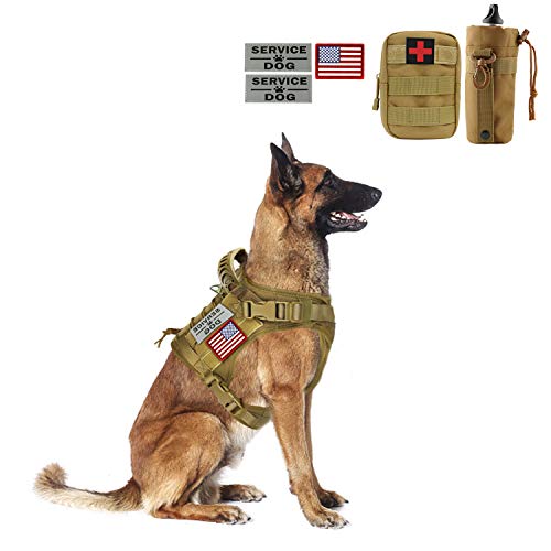 Tactical Dog Vest-Training Outdoor Breathable Harness-Military Water-Resistant Dog Backpack-Pet Tactical -Vest Detachable Pouches-D Ring for Dog Leash (XL, 02Khaki)