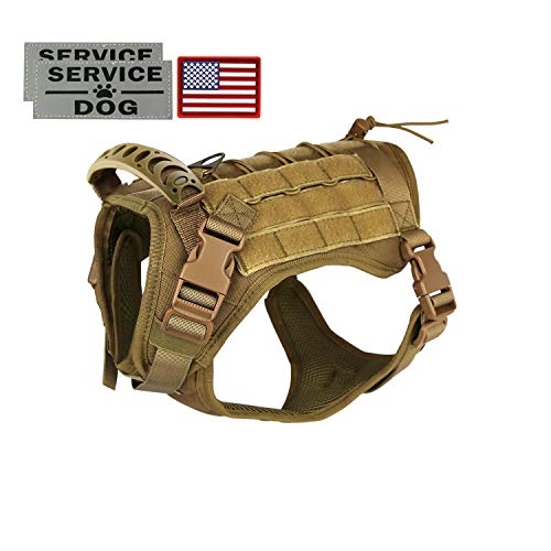 Tactical Service Dog Vest Harness for Medium Large Dog, Military K9 Training Dog Vest with Molle & Loop Panels Adjustable Tactical Dog Vest Harnesses with Handle Khaki