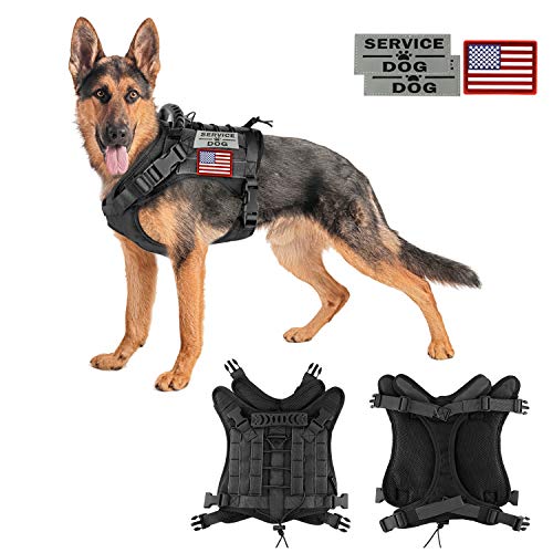 Tactical Service Dog Vest Harness for Medium Large Dog, Military K9 Training Dog Vest with Molle & Loop Panels Adjustable Tactical Dog Vest Harnesses with Handle (01XL, 01-Black)