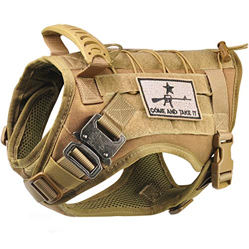 Tactical Service Dog Vest Harness K9 Military Molle Dog Vest for Outdoor Training Hunting Waterproof Pet Dog Harness with Rubber Handle & Metal Buckle Khaki