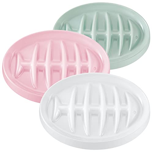 Talltalk 3 Pcs Slow Feeder Cat Bowl Fishbone Shaped Cat Dish Anti Gulping Interactive Pet Dog Cat Food Bowl Nonslip Cat Slow Feeder Bowl Melamine Slow Eating Cat Bowl Avoid Choking, White, Green, Pink