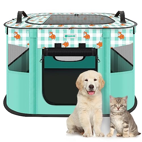 TASDISE Portable Pet Playpen, Foldable Dog Cat Playpens, Premium 900D Oxford Cloth Exercise Kennel Tent for Indoor Outdoor Travel Camping, Comes with Carrying Case and Removable Zipper Top, Small