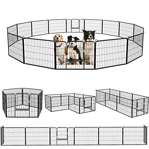 Tavata Heavy Duty Metal Dog Plaype/Fence for Outdoor, 8/16 Panels 24"/32"/40" Height Rustproof with Doors for Large/Medium/Small Dogs for Yard,Camping