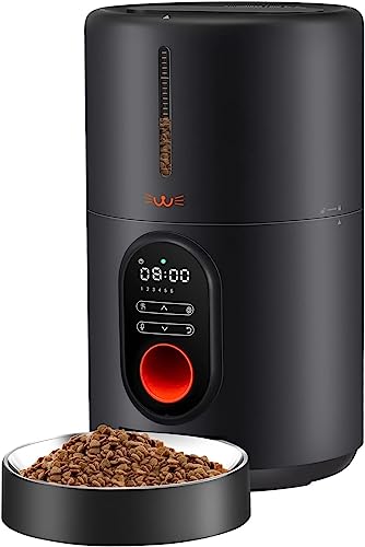 Tetsbo Automatic Cat Food Dispenser, Automatic Cat Feeders with Freshness Preservation, Timed Cat Feeder for Dry Food,Up to 6 Meals Per Day,Timed Pet Feeder for Cats/Dogs (Black)