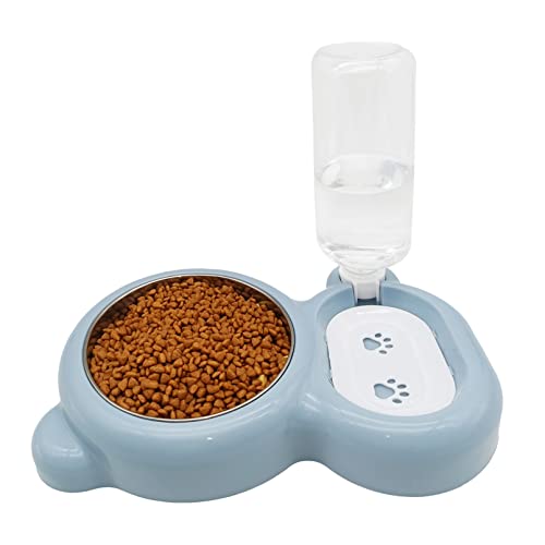 Tfwadmx Double Rabbit Bowls Cat Automatic Feeder with Gravity Water Bottle No Spill Detachable Dog Stainless Steel Bowl Set for Bunny Puppy Kitty Kitten Ferret Squirrel